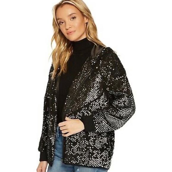 BLANKNYC Silver Sequin Bomber Jacket in Black Light NEW - Picture 14 of 15